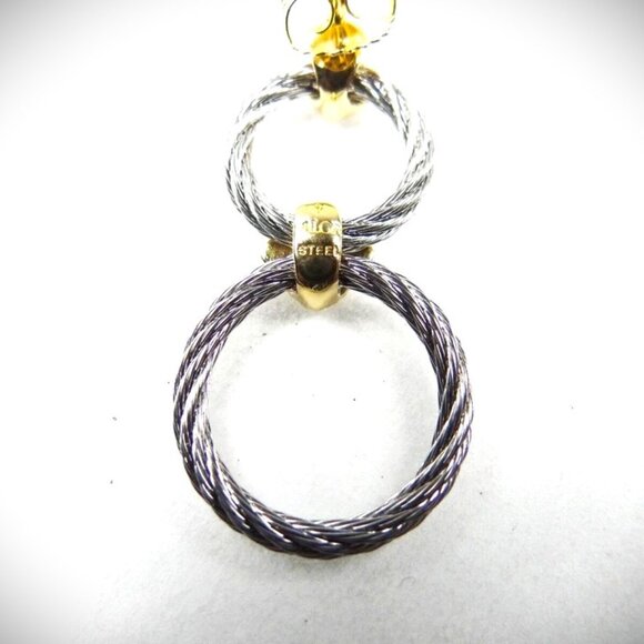 ALOR 18K Gold Stainless Steel Classique Diamond Pave Double Hoop Drop Earrings - Picture 7 of 10